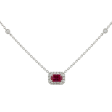 18Kt White Gold Emerald Cut Ruby Natural Diamond Milestone Necklace Online Hot Sale