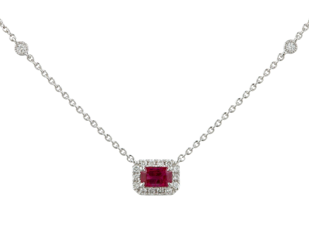 18Kt White Gold Emerald Cut Ruby Natural Diamond Milestone Necklace Online Hot Sale