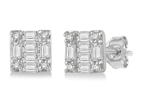 Lasker Petites-10Kt White Gold Square Shaped Stud Earrings with .15cttw Natural Diamonds Online now