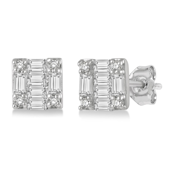 Lasker Petites-10Kt White Gold Square Shaped Stud Earrings with .15cttw Natural Diamonds Online now