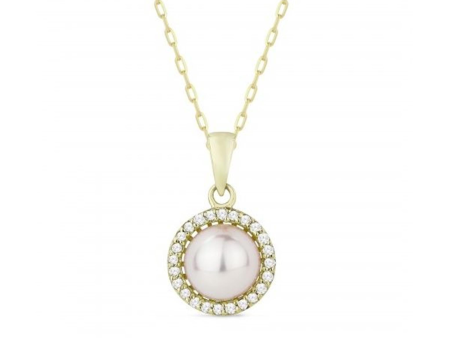 14Kt Yellow Gold Halo Pendant with 6mm Fresh Water Cultured Pearl Online