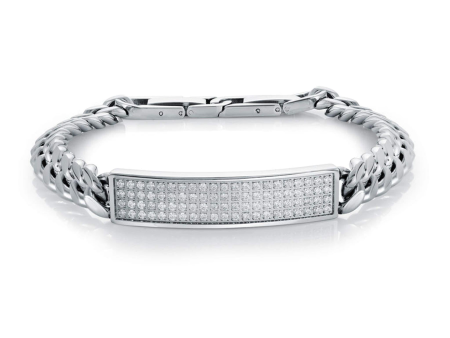 Italgem Stainless Steel Curb Link ID Bracelet with Cubic Zirconia Online Hot Sale