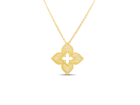 Roberto Coin 18Kt Yellow Gold Petite Venetian Princess Flower 0.06cttw Round Natural Diamond Necklace For Discount