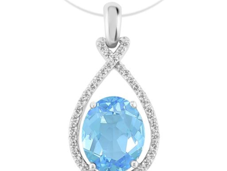 14Kt White Gold 4.39ct  Blue Topaz Natural Diamond Necklace For Cheap