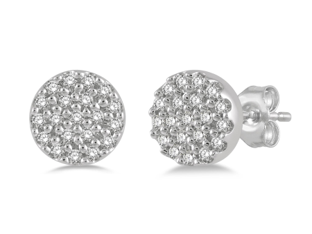 Lasker Petites 10Kt White Gold Disc Stud Earrings 0.12cttw Natural Diamonds For Sale