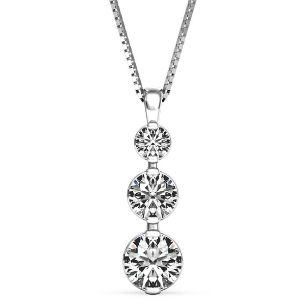 Past, Present, Future 3-Stone Pendant in 14Kt White Gold with 3.25cttw Round Natural Diamonds (I Color - SI2 Clarity) on 18  Box Chain Sale