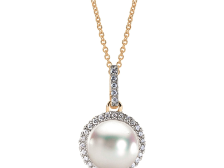 14Kt Yellow Gold Halo Pendant With mm Akoya Cultured Pearl Online Sale