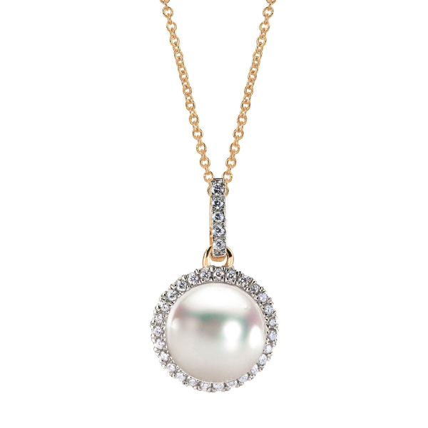 14Kt Yellow Gold Halo Pendant With mm Akoya Cultured Pearl Online Sale