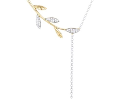 14Kt White and Yellow Gold Necklace with Polished Gold and Natural Diamond Leaves Online