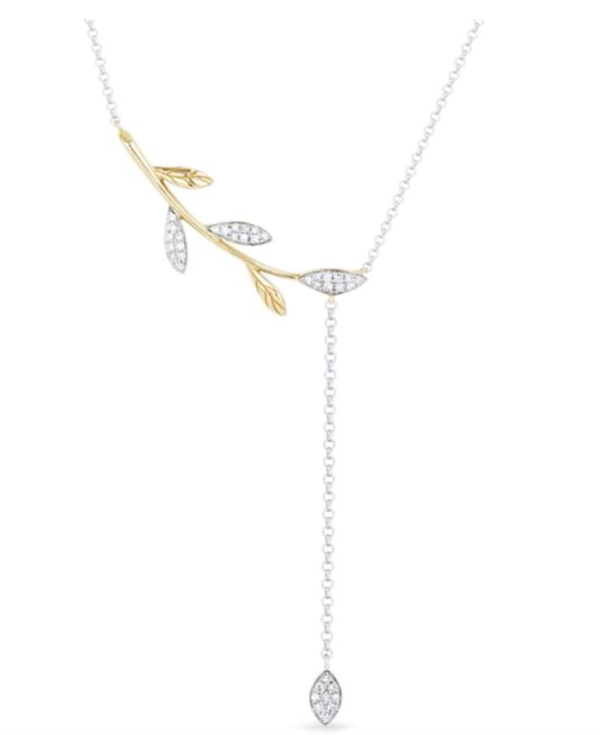 14Kt White and Yellow Gold Necklace with Polished Gold and Natural Diamond Leaves Online