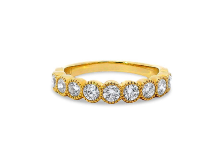 14Kt Yellow Gold Arianna Lux Band with Bezel Set Diamonds and Milgrain For Cheap