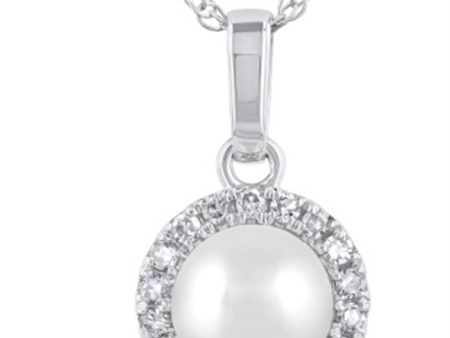 10Kt White Gold Center Of My World Halo Pendant with Pearl and Natural Diamonds on Sale