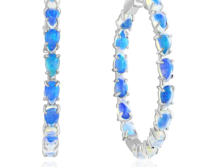 18Kt White Gold Oval Hoop Earrings with 4.31ct Ethiopian Opals Online now