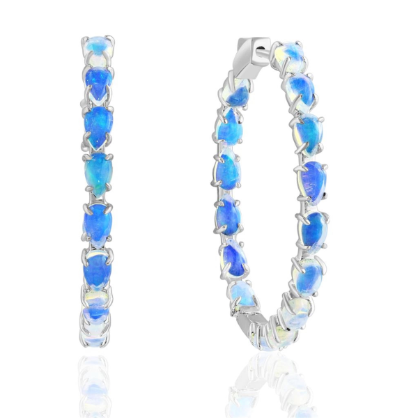 18Kt White Gold Oval Hoop Earrings with 4.31ct Ethiopian Opals Online now