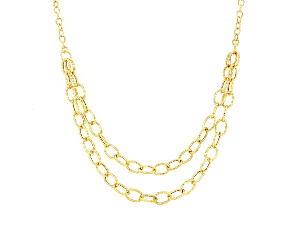 18  14Kt Yellow Gold Double Chain Oval Link Necklace Hot on Sale