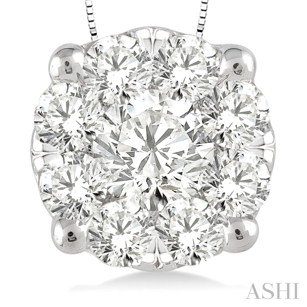 14Kt White Gold Cluster Pendant 1.00cttw Natural Diamonds on Sale