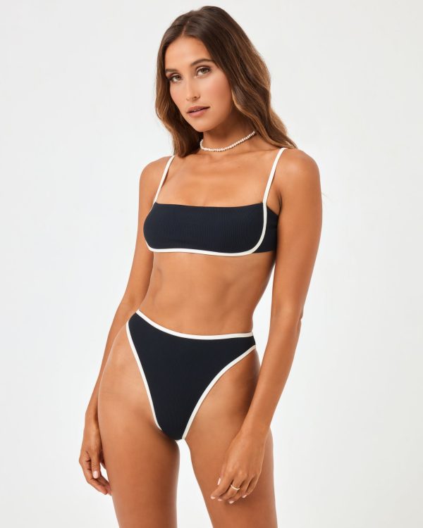 Ribbed Nora Bikini Bottom - Black-Cream on Sale