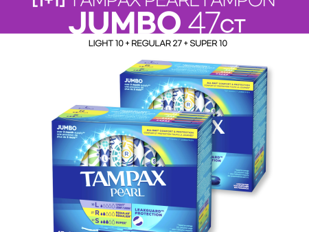 [1+1] Tampax Pearl Jumbo 47ct (Light 10ct+Regular 27ct+Super 10ct) For Sale