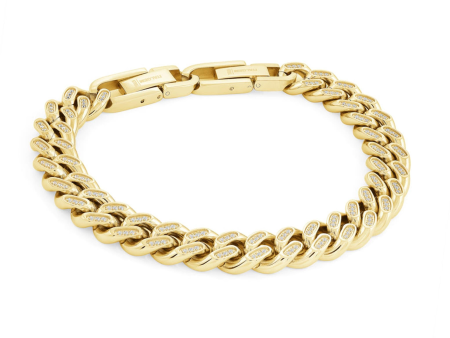 Italgem Stainless Steel Gold IP Plated Cuban Link Bracelet with Cubic Zirconia Discount