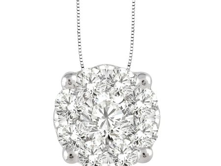 14Kt White Gold Cluster Pendant 1.00cttw Natural Diamonds on Sale