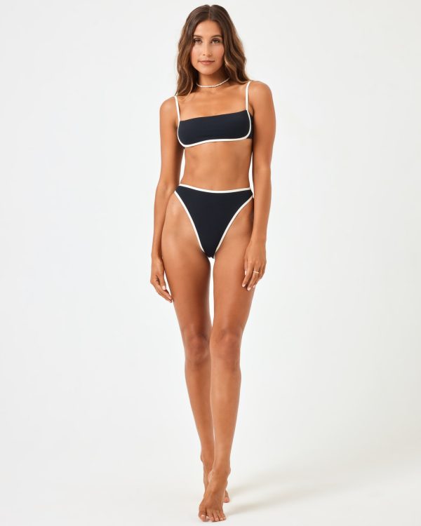 Ribbed Nora Bikini Bottom - Black-Cream on Sale