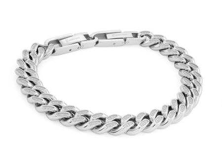 Italgem Stainless Steel Cuban Link Bracelet with Cubic Zirconia Discount