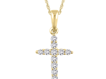 14Kt Yellow Gold Cross Pendant With .25cttw Natural Diamonds For Discount