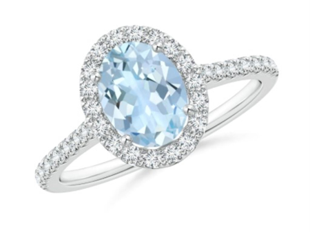 10Kt White Gold Aquamarine Diamond Ring For Discount