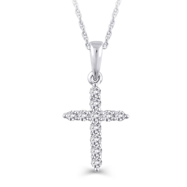 14Kt White Gold Cross Pendant With .50cttw Natural Diamonds Cheap