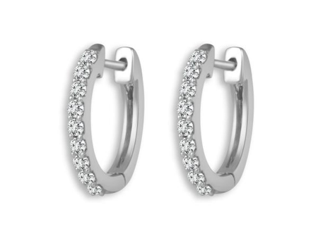 14Kt White Gold Round Hoop Earrings 0.16cttw Natural Diamonds For Discount