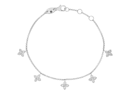 Roberto Coin 18Kt White Gold Love By The Inch 0.22cttw Natural Diamond Dangling Flowers Necklace Online now