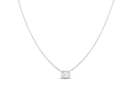 Roberto Coin 18Kt White Gold Bezel Set 0.17cttw Emerald-Cut Natural Diamond Solitaire Necklace Fashion