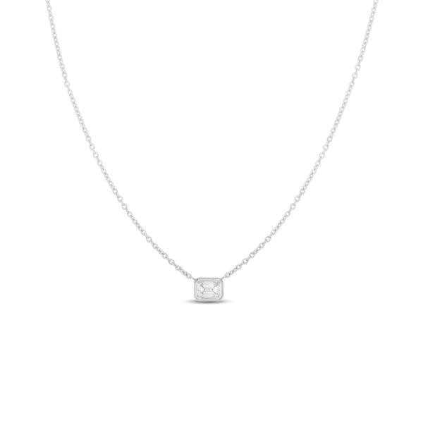 Roberto Coin 18Kt White Gold Bezel Set 0.17cttw Emerald-Cut Natural Diamond Solitaire Necklace Fashion