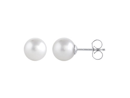 14Kt White Gold Stud Earrings with 7mm Akoya Cultured Pearl Fashion