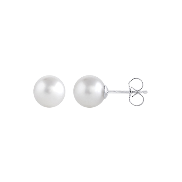 14Kt White Gold Stud Earrings with 7mm Akoya Cultured Pearl Fashion