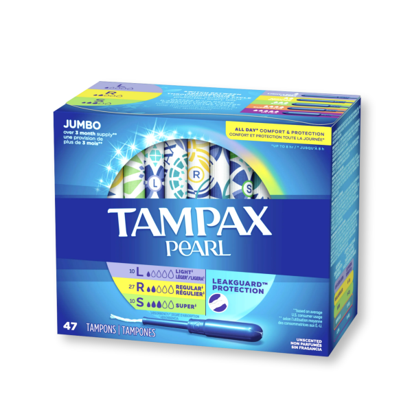 [1+1] Tampax Pearl Jumbo 47ct (Light 10ct+Regular 27ct+Super 10ct) For Sale