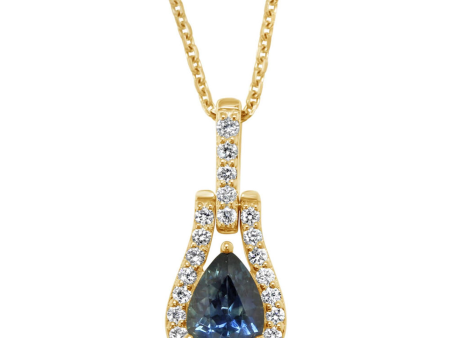 14Kt Yellow Gold Halo Pendant with .95ct  Montana Sapphire (7x5mm) and 24.18cttw Natural Diamonds (Color G-H, Clarity SI1) -Chain Sold Separately Online Sale