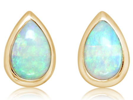 14Kt Yellow Gold Bezel Set Stud Earrings with Pear Shaped Australian Opals Online now