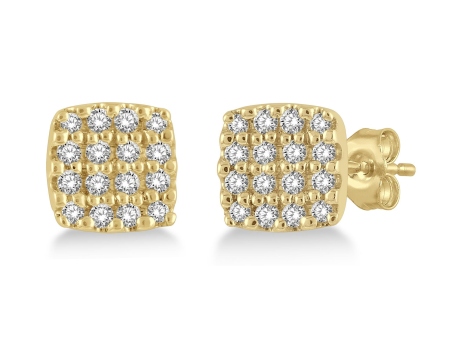 Lasker Petites-10Kt Yellow Gold Cushion Shape Earrings with 0.12cttw Natural Diamonds Online now