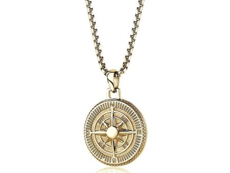 Italgem Stainless Steel Gold IP Plated Northstar Round Compass Pendant and Round Box Chain Necklace For Cheap