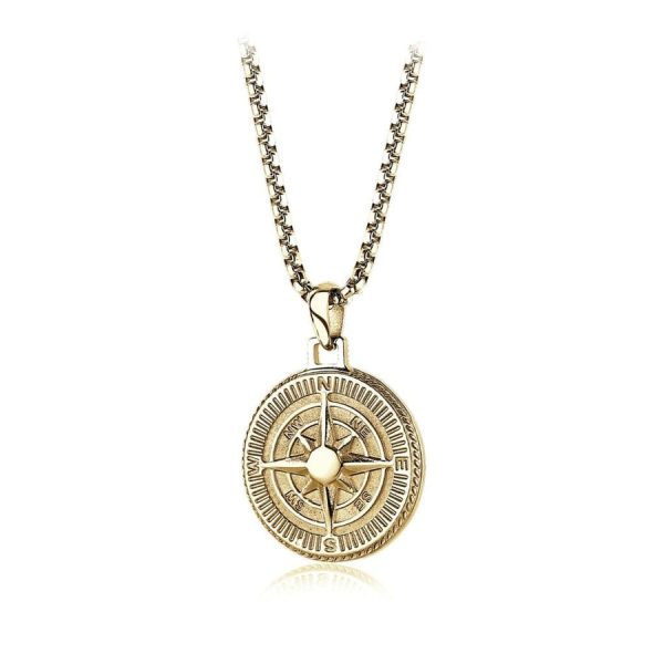 Italgem Stainless Steel Gold IP Plated Northstar Round Compass Pendant and Round Box Chain Necklace For Cheap