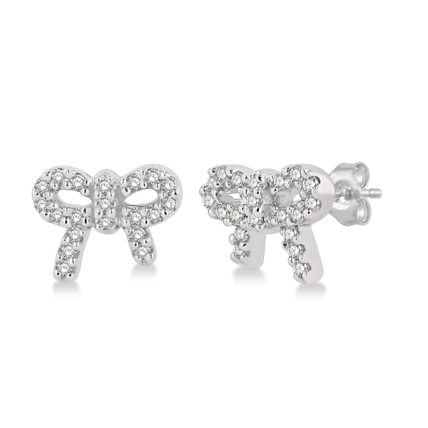 Lasker Petites 10Kt White Gold Bow Tie Stud Earrings with 0.11cttw Natural Diamonds Supply