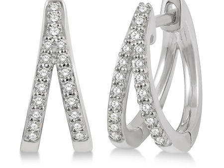 Lasker Petites-10Kt White Gold Round Hoop Earrings 0.20cttw Natural Diamonds For Discount