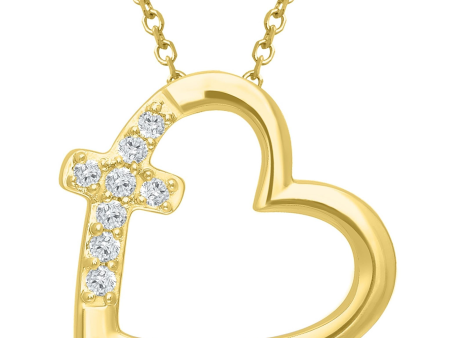 10Kt Yellow Gold Heart with Cross Pendant 0.05cttw Natural Diamonds Sale