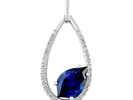 14kt White Gold Chatham Lab-Created Blue Sapphire Pendant Cheap