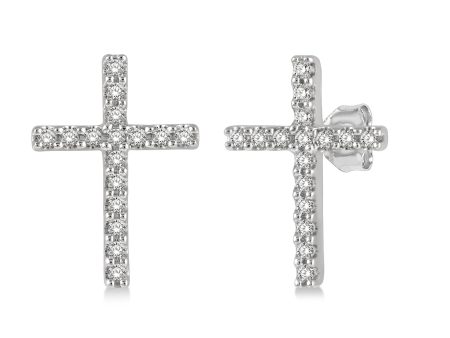 Lasker Petites 10Kt White Gold Cross Earrings with .10 cttw Natural Diamonds Fashion