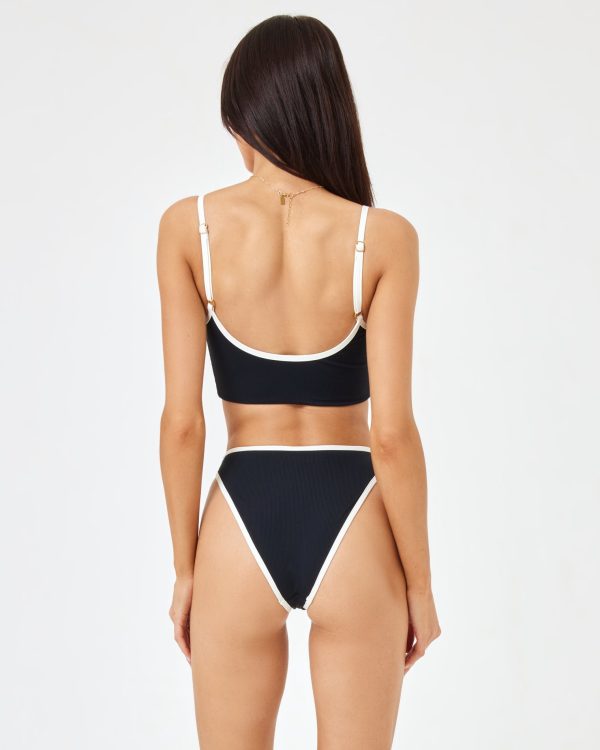 Ribbed Nora Bikini Bottom - Black-Cream on Sale