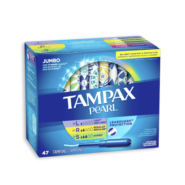 [1+1] Tampax Pearl Jumbo 47ct (Light 10ct+Regular 27ct+Super 10ct) For Sale