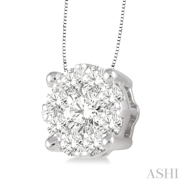 14Kt White Gold Cluster Pendant 1.00cttw Natural Diamonds on Sale