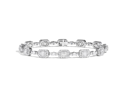 Lasker Couture 18Kt White Gold Tennis Bracelet with 2.58cttw Natural Fusion Set Baguettes and Round Natural Diamonds Fashion